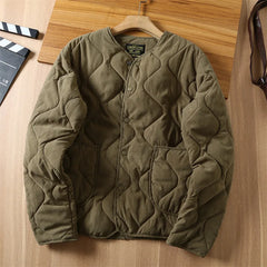 Winter Retro Quilted Jacket Men Collarless Cotton Padded Coat M65