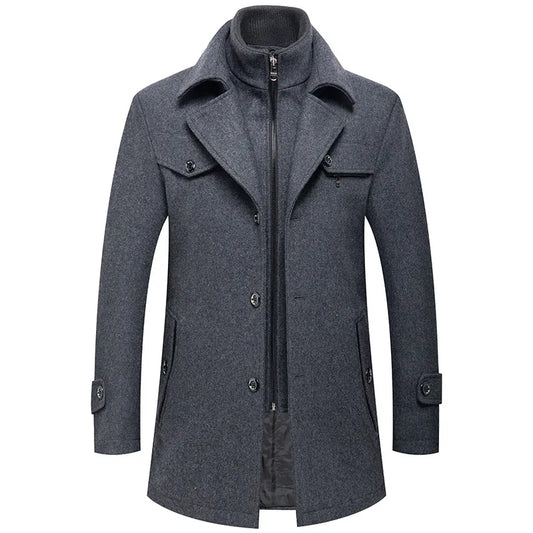 Winter Men Slim Fit Wool Trench Coats Fashion Middle Long Outerwear