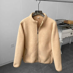 Winter Fleece Jacket Solid Color Sherpa Casual Coat Thick Warm Stand