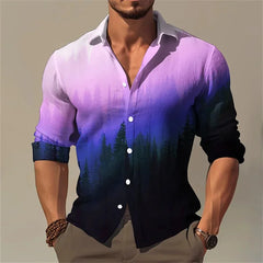 Summer 2024 Men's Shirt Long Sleeve Music Note 3D Printed Stand Collar