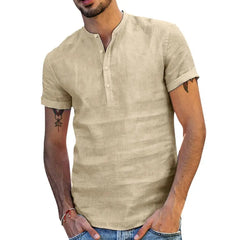 Summer New Men's Solid Color Short-Sleeved T-shirt Cotton And Linen