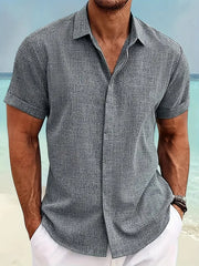 Selling men's short-sleeved shirt Summer solid color lapel casual