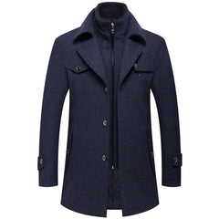 Winter Men Slim Fit Wool Trench Coats Fashion Middle Long Outerwear