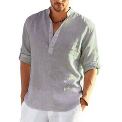 2022 New Men's Daily Business Linen Long Sleeve Solid Color Loose