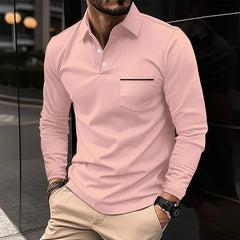 2024 men's spring long sleeve pocket T-shirt Casual business buckle