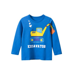 2024 Boys Clothes Cartoon  Excavator T-shirt for Boy Autumn New