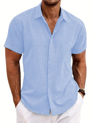 Selling men's short-sleeved shirt Summer solid color lapel casual