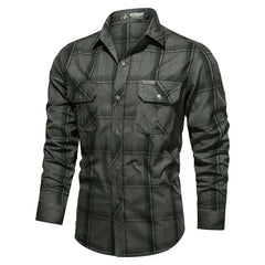 Men Plaid Casual Shirts Male Military Outdoor Loose Multi-pockets