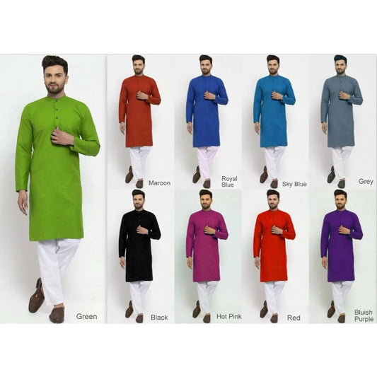 Mens Kurta Pajama Set Cotton Indian Ethnic Traditional Plain Dress