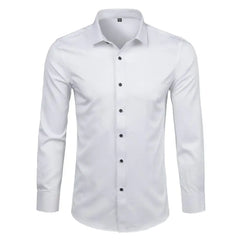 Black Bamboo Fiber Shirt Men Casual Slim Fit Mens Dress Shirts Solid