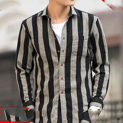 Spring Autumn New Fashion Striped Shirt Man Turn-down Collar Long