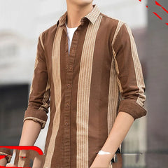 Spring Autumn New Fashion Striped Shirt Man Turn-down Collar Long