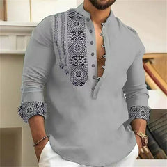 2024 Popular New Hawaiian Pailuo Shirt Long sleeved Stand up Neck Four