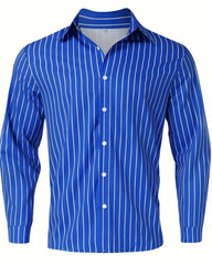 Men's Fashion Loose Striped Pattern Shirt, Casual Breathable Lapel