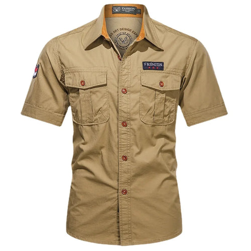 Men Summer Short Sleeved Shirts Multi Pockets Military Tooling Shirts