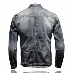 Military Denim Jacket Men Spring Autumn Motorcycle Slim Fit Cowboy