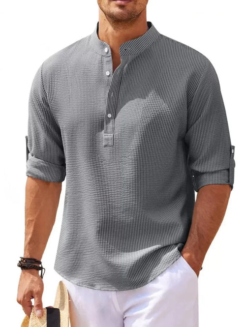 2024 New Men's stand collar shirt T-shirt men's Long sleeve shirt