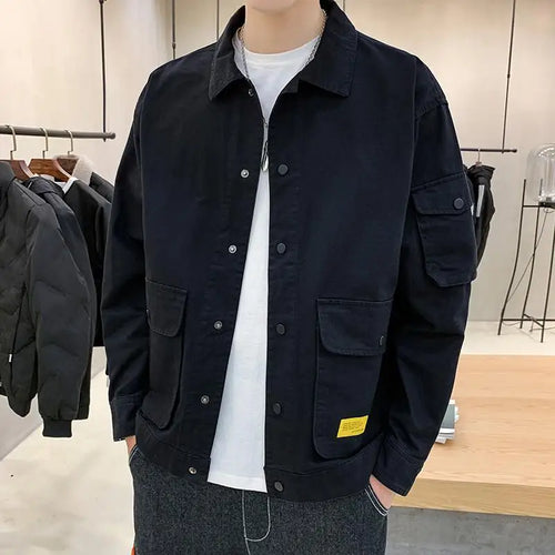 Men's Casual Jacket Spring Autumn Button Lapel Work Coat New Solid