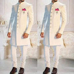 Fashion Design White Stand Collar Single Breasted Ethnic Indian Tuxedo