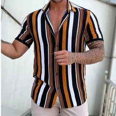 Men's Shirts Holiday Hawaiian Beach Shirts Striped Print Tops Business