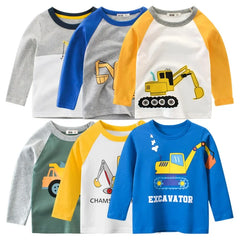 2024 Boys Clothes Cartoon  Excavator T-shirt for Boy Autumn New