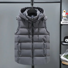Autumn Winter Men's Parkas Vest 2024 Fashion Trend Zipper Hooded Stand