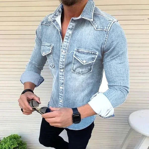 New Spring Autumn Mens Jeans Shirt Long Sleeve Denim Shirts for Men