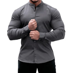 High Elasticity GYM Long Sleeved Men's Shirt Solid Summer Casual