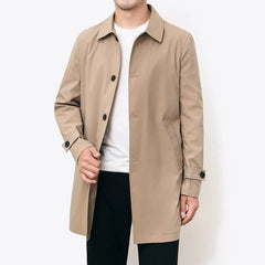 Trench Men Long Windbreaker Coat Fashion Business Casual Loose Solid