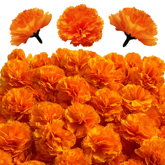 Marigold Flower Heads Bulk, Silk Mexican Flowers for Diwali Home Decor