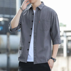 Business Casual Fashion Shirts Turn-down Collar Loose Handsome Three