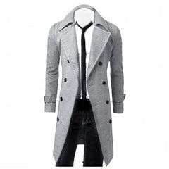 Mens Double Breasted Trench Coat Wool Blend 2023 Autumn Winter Solid