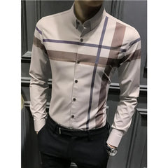 2023 New Men's High Quality Plaid Shirt Stripe Breathable Business