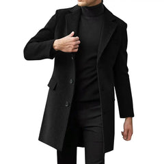 Solid Color Lapel Coat Men's Winter Lapel Suit Coat with Flap Pockets