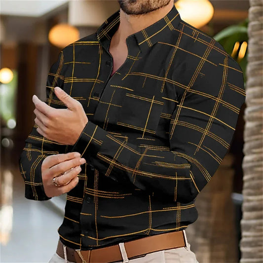 2024 Men's Shirt Long Sleeve Fashion Lapel Single Breasted Cardigan