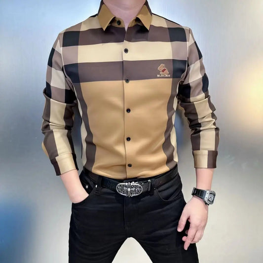 2023 Straight Men's Clothing Handsome Printing Striped Casual Shirts