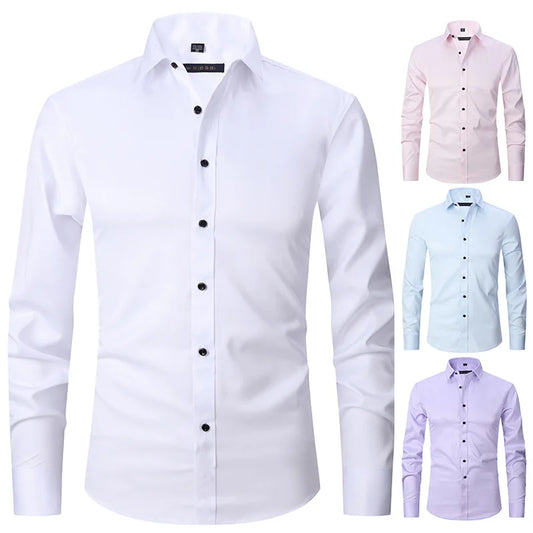 Spring Men's Social Shirt Slim Business Dress Shirts Male Long Sleeve