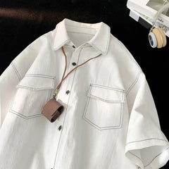 Fall Spring Men Shirt Loose Fit Japanese Style Single-breasted Lapel