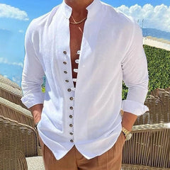 100% pure cotton linen hot selling fashion men's long sleeved shirt