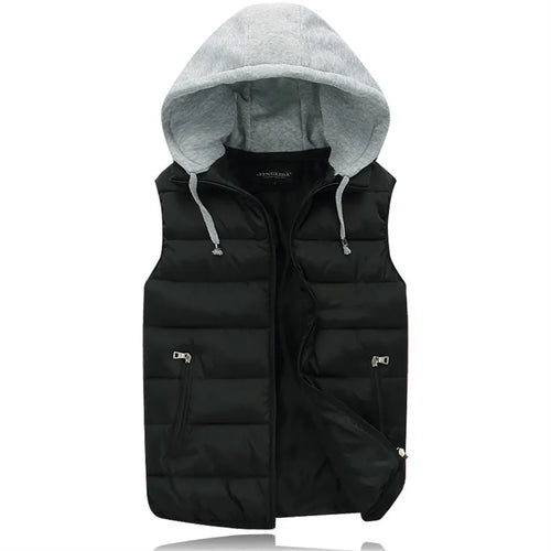 Men's Padded Vest Autumn Winter Hooded Jackets Outerwear Thick Warm