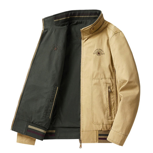 DIMUSI Autumn Men's Reversible Military Jacket Casual Man Cotton
