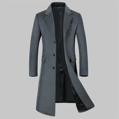 Autumn and Winter New Men's Wool Coat Long Over The Knee Suit Collar