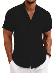 Selling men's short-sleeved shirt Summer solid color lapel casual