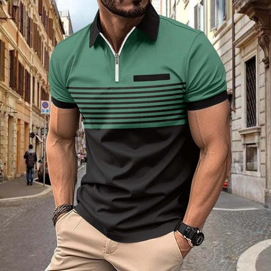 2024 Summer Instant Amazon POLO Shirt with lapel Zip Men's Printed