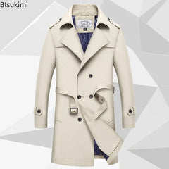 2024 Men's Long Trench Jacket Coats Spring Autumn British Style