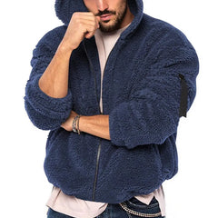 Plush Men Jacket Fluffy Fleece Thick Warm Coat Jacket Long Sleeve