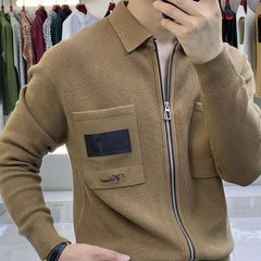 Business Office Casual Men's Turn-down Collar Knitted Coat 2023 Autumn