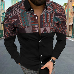 Social Fashion Men Shirts Casual  Buttoned Shirt Aztec Ethnic Print