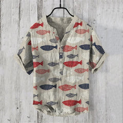 Japanese Art Print Men's 3-Button Short sleeved Shirt T-shirt 2024