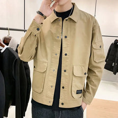 Men's Casual Jacket Spring Autumn Button Lapel Work Coat New Solid